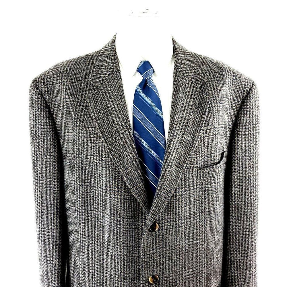 Joseph Abboud Nordstrom Tweed Wool 3 Button Sport Coat 42L Beige Blue Glen Plaid